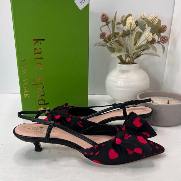 Kate Spade Daxton Heart Kitten Heel Slingback Black/Red Women 7.5M NWB Valentine - Picture 6 of 11